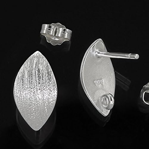 1 pair Sterling Silver Satin Marquise Stud Post Earrings Connector