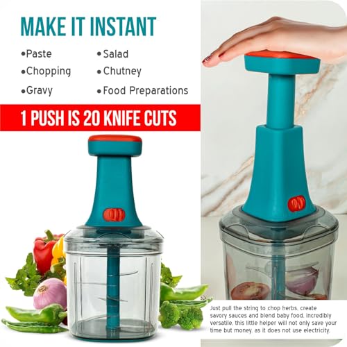 Image of TEKCOOL Manual Hand Press Push Chopper with 6 Blades for Effortless Chopping Vegetables & Fruits (Assorted, 1000 ml, Plastic);