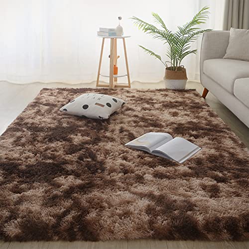 Jyswx Shaggy Teppich für Wohnzimmer - Moderne Langflor Teppiche Schlafzimmer Waschbar - Hochflor Flauschig Teppich für Wohnzimmer, Schlafzimmer, Schlafsaal, Farbe: Kaffee, Größe:200x400 cm Cover