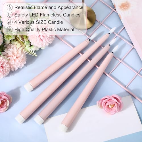 Image of Rossesay 24 Pcs Flameless LED Taper Candles Battery Operated Candle 8.5 inch, 9.65 inch, 10.8 inch, 12.8 inch Flameless Candlesticks Flickering for Christmas Church Wedding Indoor Decoration(Classic, Dusty Pink)