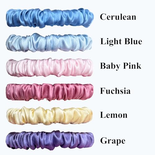Image of VLOMOT 6 Pcs Set 100% Pure Mulberry Silk Hair Scrunchies Hair Ties with 6 Chic Colors Everyday Skinny Scrunchies Silk Ponytail Holders Hair Care No Damage (Pastel)