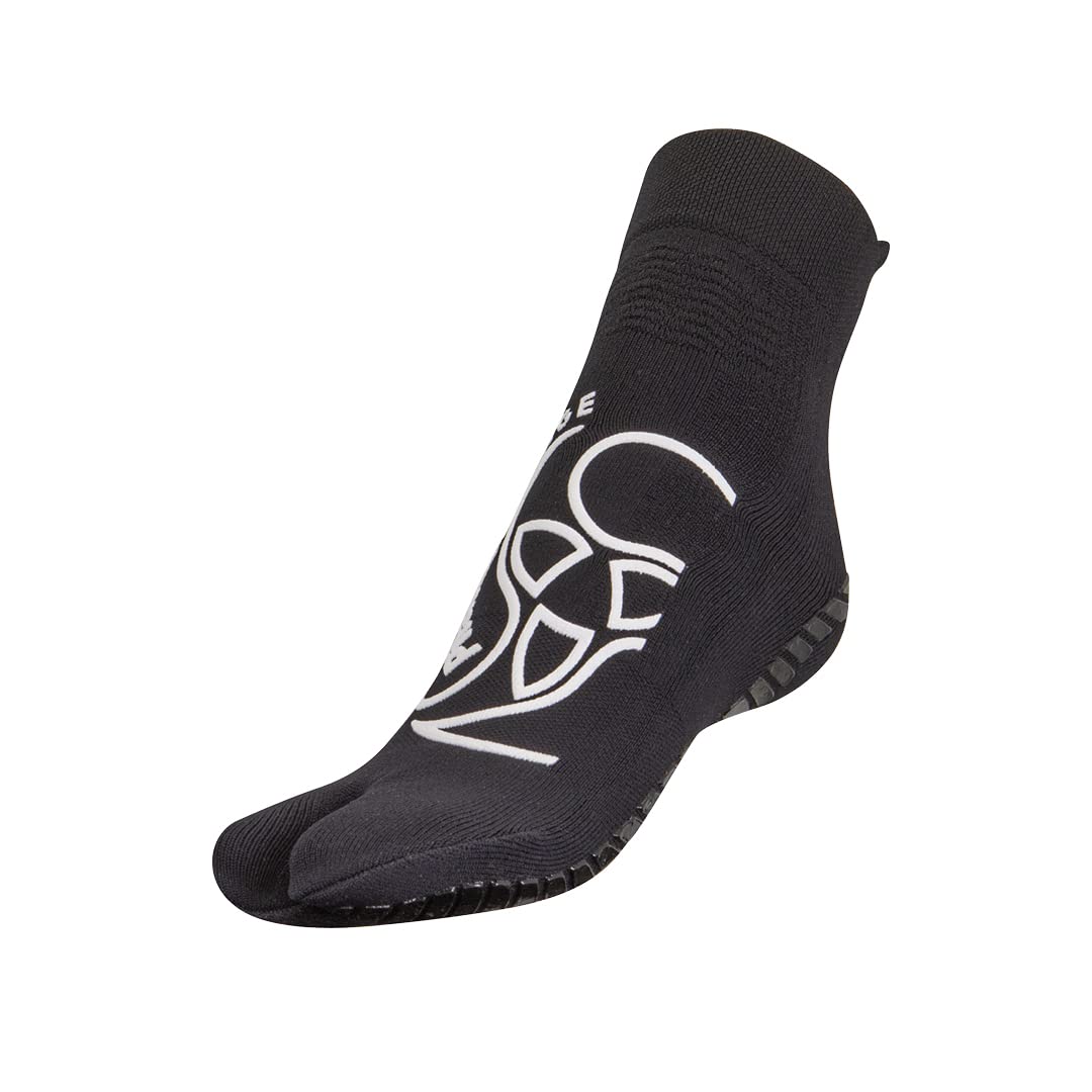 R-EVENGE CALZA PILATES 1 FINGER ANTISCIVOLO, ANTIBATTERICA, TRASPIRANTE PER ESERCIZI A CORPO LIBERO E CON ATTREZZI (L 42-45, NERO/BIANCO)
