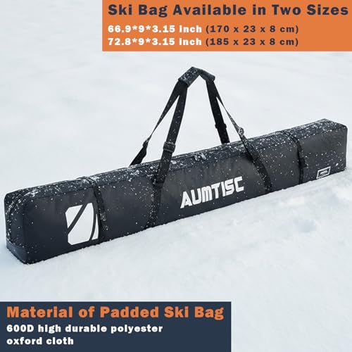 AUMTISC Fully Padded Ski Bag, Single Ski Bags for Air Travel, Waterproof Snow Ski Bag for Flying with Adjustable Handle, Perfect for Skiing, Storage and Transport, 185cm Black - Thumbnail 2