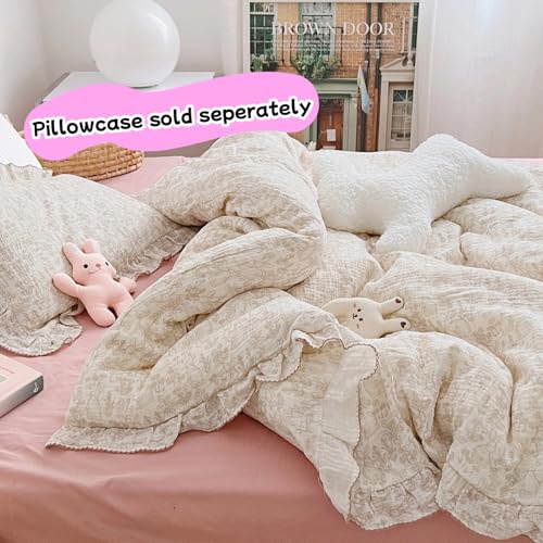 Image of BuLuTu Muslin Cotton Kids Toddler Duvet Cover for Girls Boys Baby Crib Duvet Covers with Zipper Closure, 47 inchx59 inch, Flower & Rabbit Print (No Pillow Cases)