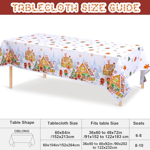 Tiamon 60 x 104 Inch Christmas Gingerbread Tablecloth Reusable Gingerbread Man Table Cover Polyester Christmas Tree Tablecloth Rectangle for Winter Xmas Holiday Dinner Decor Party Favors – Image 3