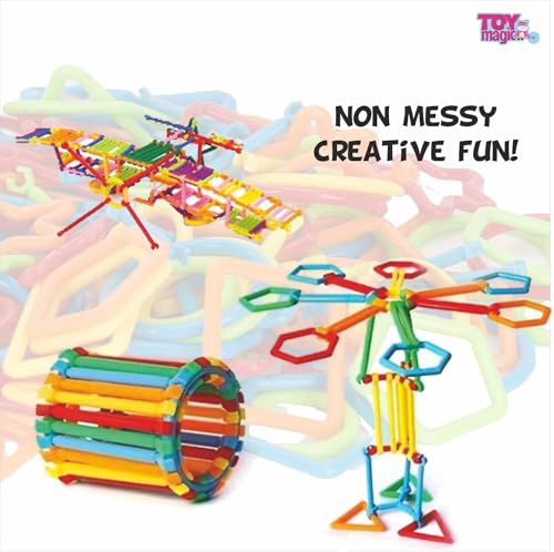 Image of ToyMagic StrawStix Construction Set for Kids - 700 Pieces STEM Educational Building Blocks, Colorful Interlocking Straws & Connectors for Imaginative Play, Structures, Shapes - Ages 3+
