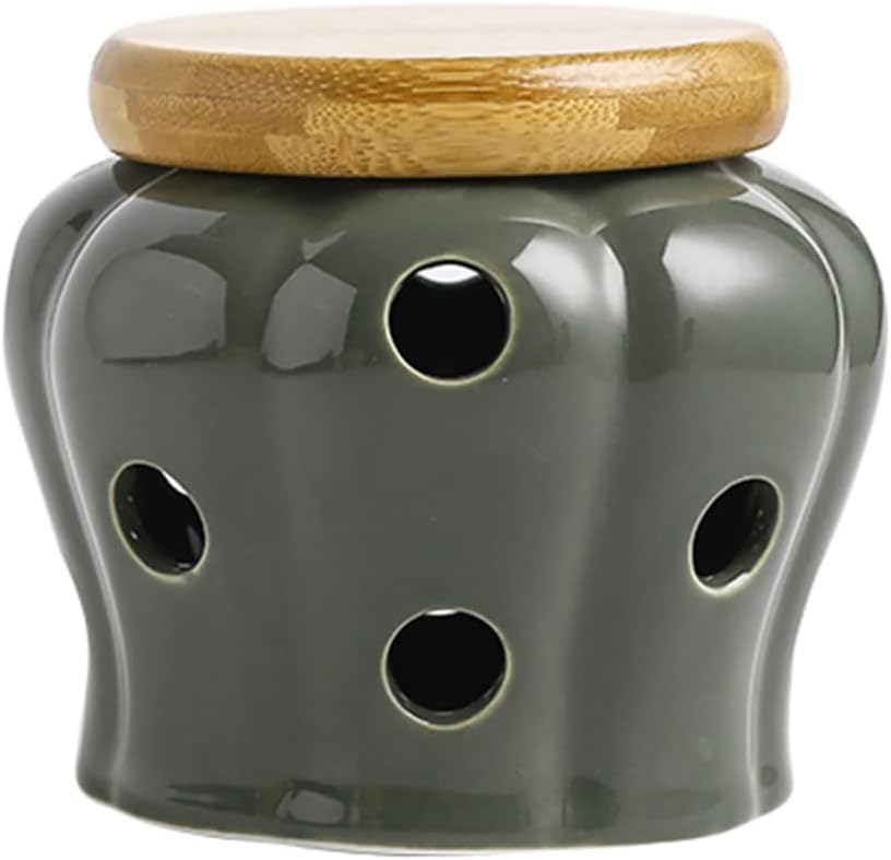 Garlic Keeper for Counter Ventilated Garlic Container Pumpkin Shaped Garlic Jar Garlic Cellar Ceramic Garlic Storage Container with Lid for Home Kitchen Yellow(Green)