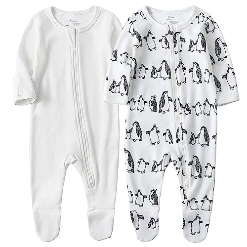 Image of O2 BABY Baby Boys Girls Organic Cotton Zip-Front Sleeper Pajamas, Footed Sleep 'n Play