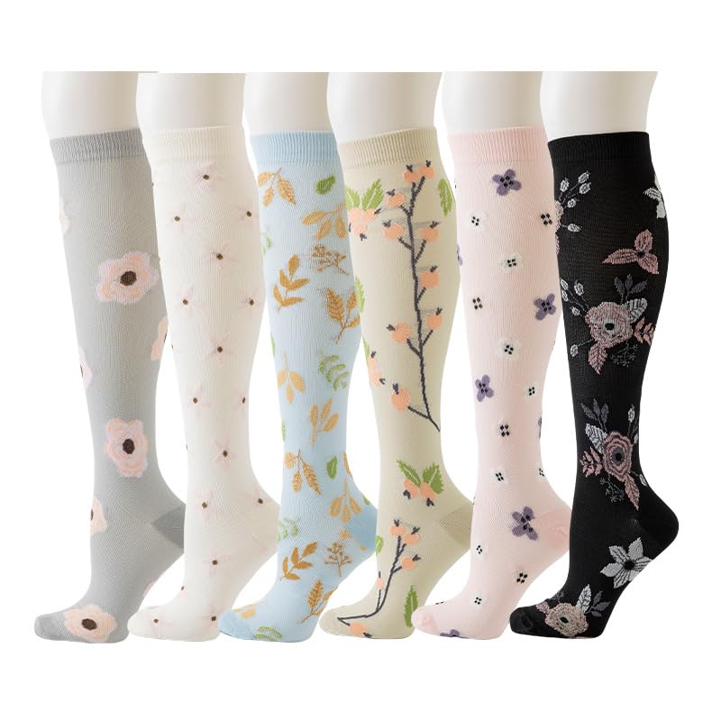 6 Pairs Compression Socks for Women Men 15-20 mmhg Knee High, Womens Compression Socks Compression Stockings for Women Men-image-24
