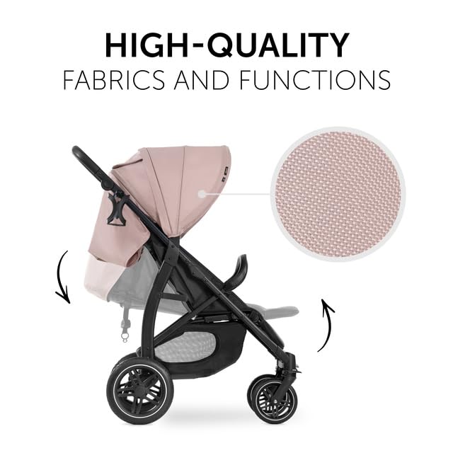 Image of Hauck Rapid 4D Baby Stroller - Stylish All-Terrain Pushchair with One-Hand Fold, Fully Reclining Seat, Adjustable Handlebar, UPF 50+ Canopy, Rubber Wheels, Cup Holder & Rain Cover, Suitable from Birth to 4 Years (Up to 22 kg), Dusty Rose