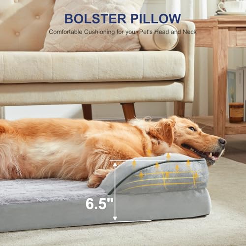 Image of FURTIME Orthopedic Dog Bed for Extra Large Dogs - XL Plus Waterproof Dog Sofa Beds, Supportive Foam Pet Couch Bed with Removable Washable Cover, Waterproof Lining and Nonskid Bottom, Light Grey