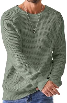 JMIERR Men's Crewneck Pullover Sweater - Waffle Textured Knitted Sweater, XL