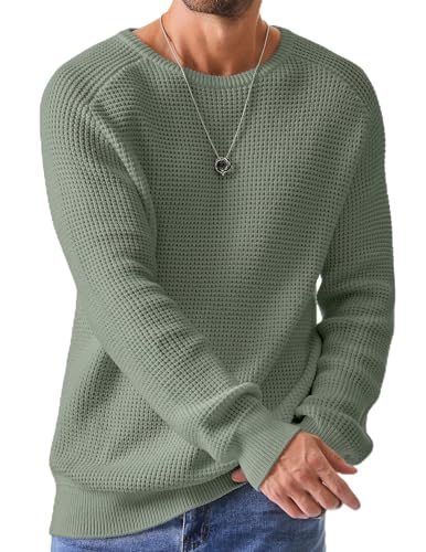 JMIERR Men's Crewneck Pullover Sweater - Waffle Textured Knitted Sweater, XL