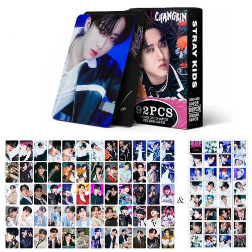 QKDEYTWTR 92 Cartes Photo Personnelles Hyunjin Bangchan Cartes Photo Personnelles 60 Cartes Photo Personnelles + 32 Autocollants Cartes Postales/Changbin