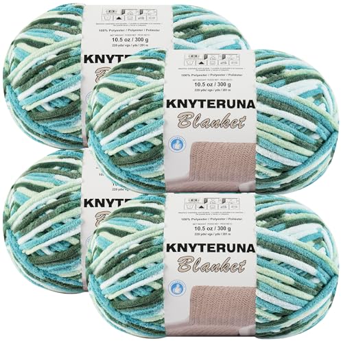 Image of #6 Super Bulky Blanket Yarn for Crocheting - 4 Skeins(Each 10.5oz /300g, 220yds /201m), Chunky Chenille Thick Plush Big Soft Yarn for Crocheting Knitting Blankets, Forest & Teal & Sky & Mint
