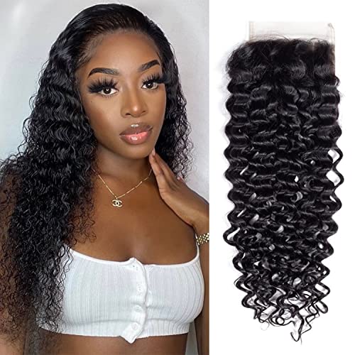 Curly Hair Lace Closure Pre Plucked Jerry Curly Wave 12A Unprocessed Brazilian Virgin Human Hair Closure Top Swiss 4x4 Lace Closure With Baby Hair Free Part Natural Black 12inch
