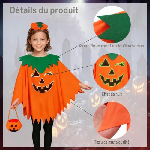 Gxlaihly Deguisement citrouille, Costume de Citrouille, Halloween déguisement de citrouille, avec Chapeau et Sacs à Bonbons, pour la Fête de Cosplay Carnaval d'Halloween (Enfant) – vue 3