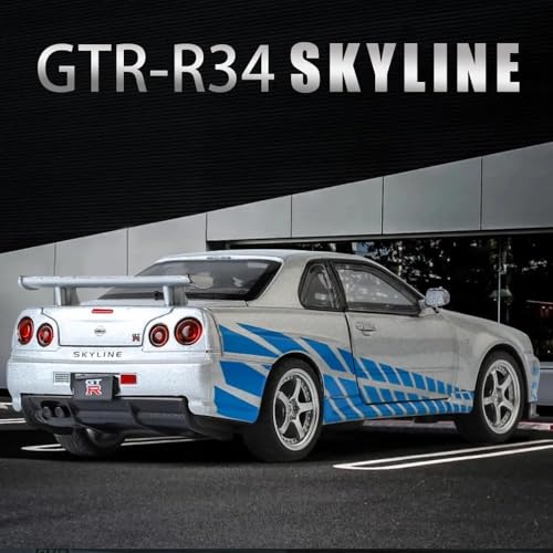 Image of VARIYA ENTERPRISE Exclusive Alloy Metal Pull Back Die-Cast Car Diecast Metal Pullback Toy Car with Openable 6 Doors,Light Music Boys Gifts Toys (1:24 Nissan GTR Skyline R34 - Multicolor)