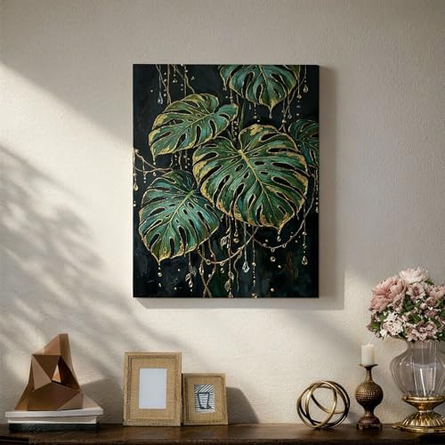 Toile murale abstraite monstera verte déco intérieure chambre - 6