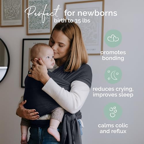 Image of Boba Baby Wrap Carrier - Original Baby Sling Carrier for Newborns (7-35 lbs), Soft, Secure, Hands-Free & Ergonomic, Ideal for Comfortable Bonding, New Parents (Serenity Charcoal)