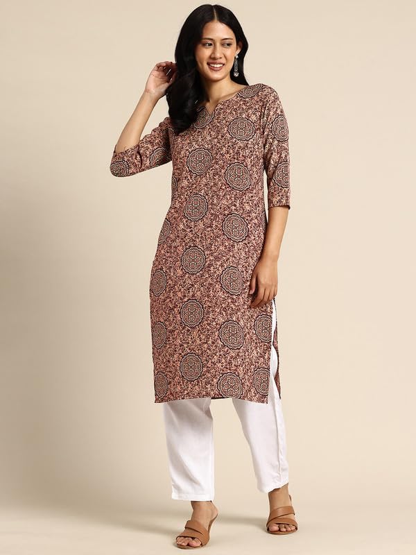 Image of JAKHANA Women's Crepe Printed Casual Straight Calf Length Round Nick Kurta Pack of 4