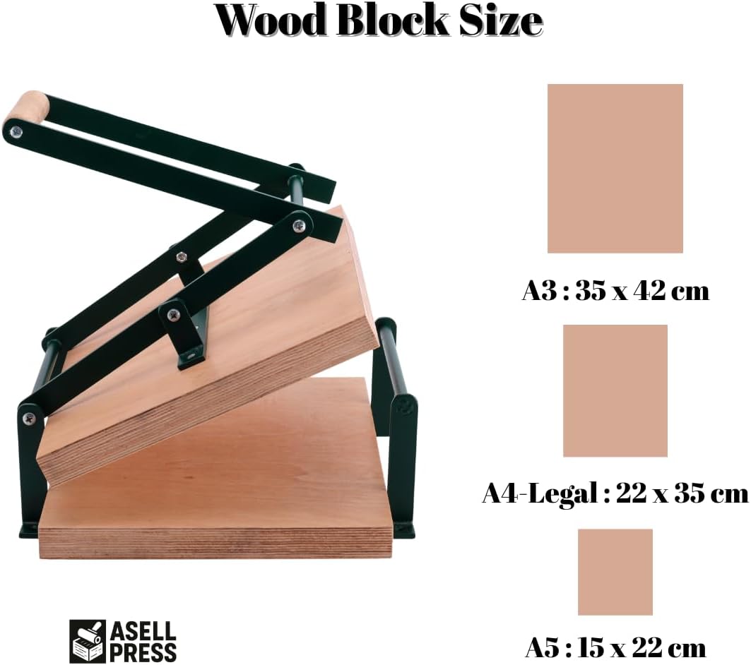 AsellPress Linocut Printing Press Machine – Beech Plywood, Compact & Durable Hand Press for Linoleum Block Printmaking, Artists, Students & Hobbyists (A3, A4, A5 Options) (A5)