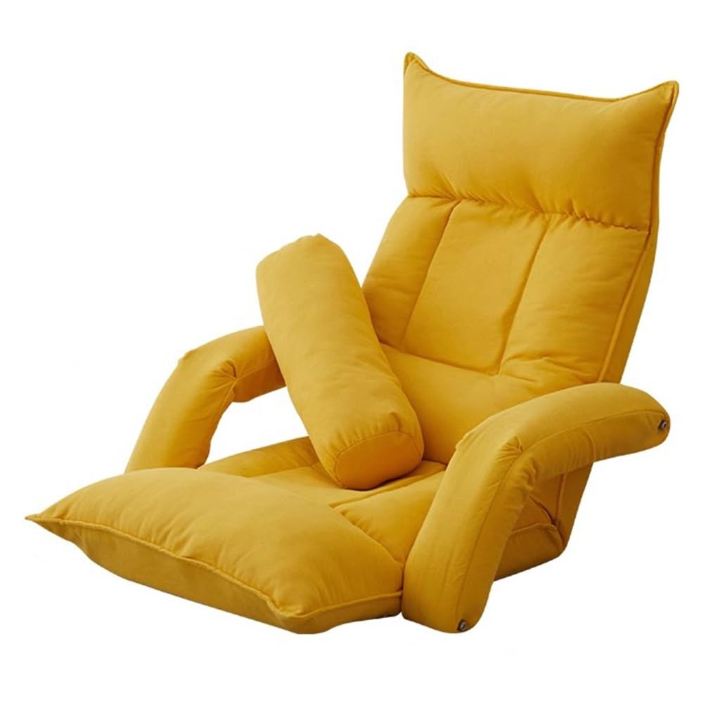 Fauteuil de sol pliable jaune réglable avec oreiller et accoudoirs pour le salon