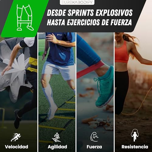 EUREKA BODIFY Kit Entrenamiento Futbol y Agilidad - 10 Conos Entrenamiento - Escalera de Agilidad 6m - Paracaidas Entrenamiento - 3 Bandas Resistencia - Cuerda para Saltar - Bolsa de Transporte - imagen 7