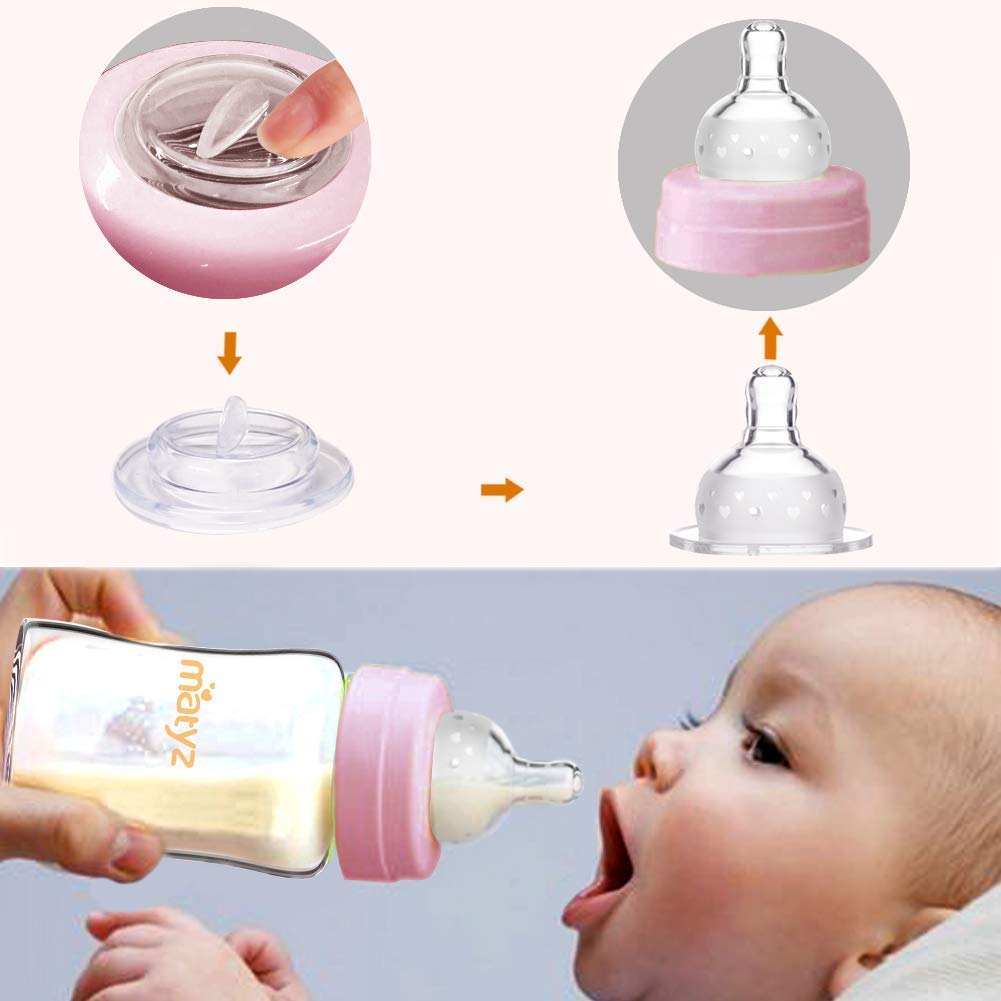 Matyz Glass Breastmilk Storage Containers, 4 Pack, 8 oz Bottle, Fit with Spectra Medela Philips Avent Pump - Wide Mouth Breastmilk Collection and Storage Bottle with Lids - No BPA (Pink Lids) - Image 5