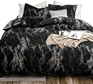Essina Double Duvet Set, 3pc Arcadia Collection, Microfiber Bedding Double Bed Set Soft and Lightweight, Black Duvet Cover Double, Black Marble