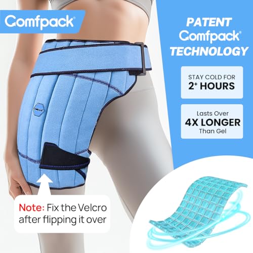 Comfpack Hip Ice Pack Wrap After Surgery with 2 Hours Long Lasting Cold, Flexible & Evenly Cooling Hip Ice Pack, Comfortable Ice Pack for Hip Replacement Surgery, Sciatica, Bursitis