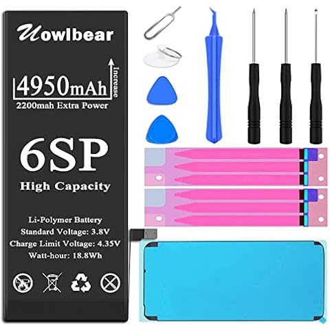 uowlbear Battery for iPhone 6s Plus, 4950mAh Replacement Battery for iPhone A1634 A1687 A1699 with Complete Replacement Kits, Two Set Adhesive Strips and Waterproof Seals -High Capacity 0 Cycle Cover