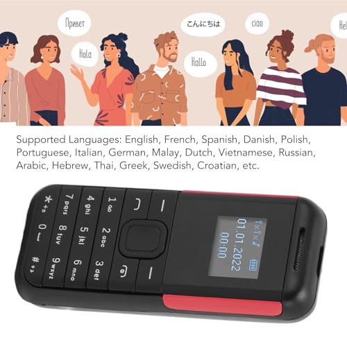 Mini GSM-telefon 2G, 0,66" Hållbar Skärm för Resor (Svart/Röd)