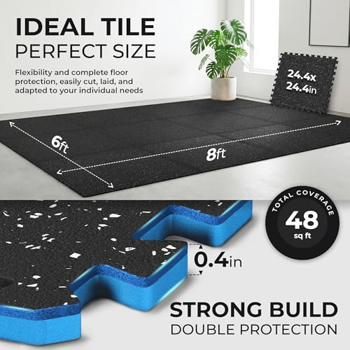 Image of bemaxx Gym Mats Set - 12 pcs EVA Interlocking Foam Floor Tiles (24.4 inchx24.4 inchx0.4 inch) 48 sqft Protective Gym Flooring Sports Home Workout Exercise Mats Puzzle Garage Fitness Play-Room Pool Treadmill Bike