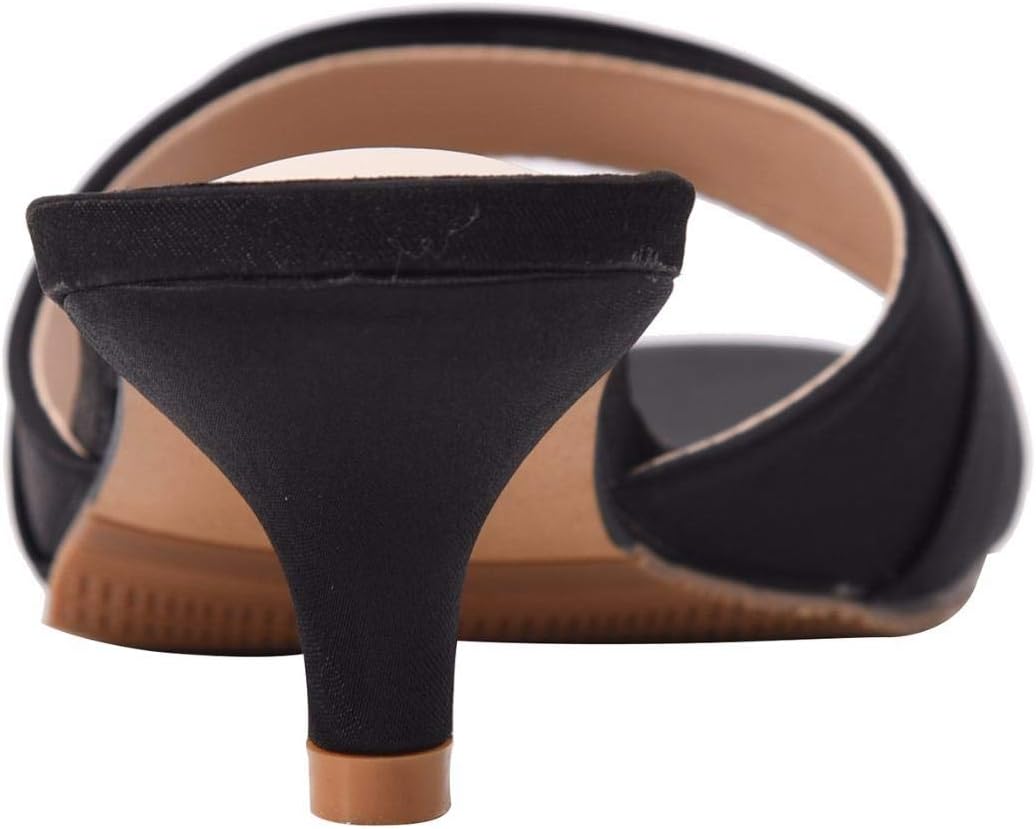 CAMSSOO Women's Satin Kitten Heels Mules Sandals Slip On Bowknot Open Toe Backless Dress Sexy Low Heeled Slipper Slides - Image 4