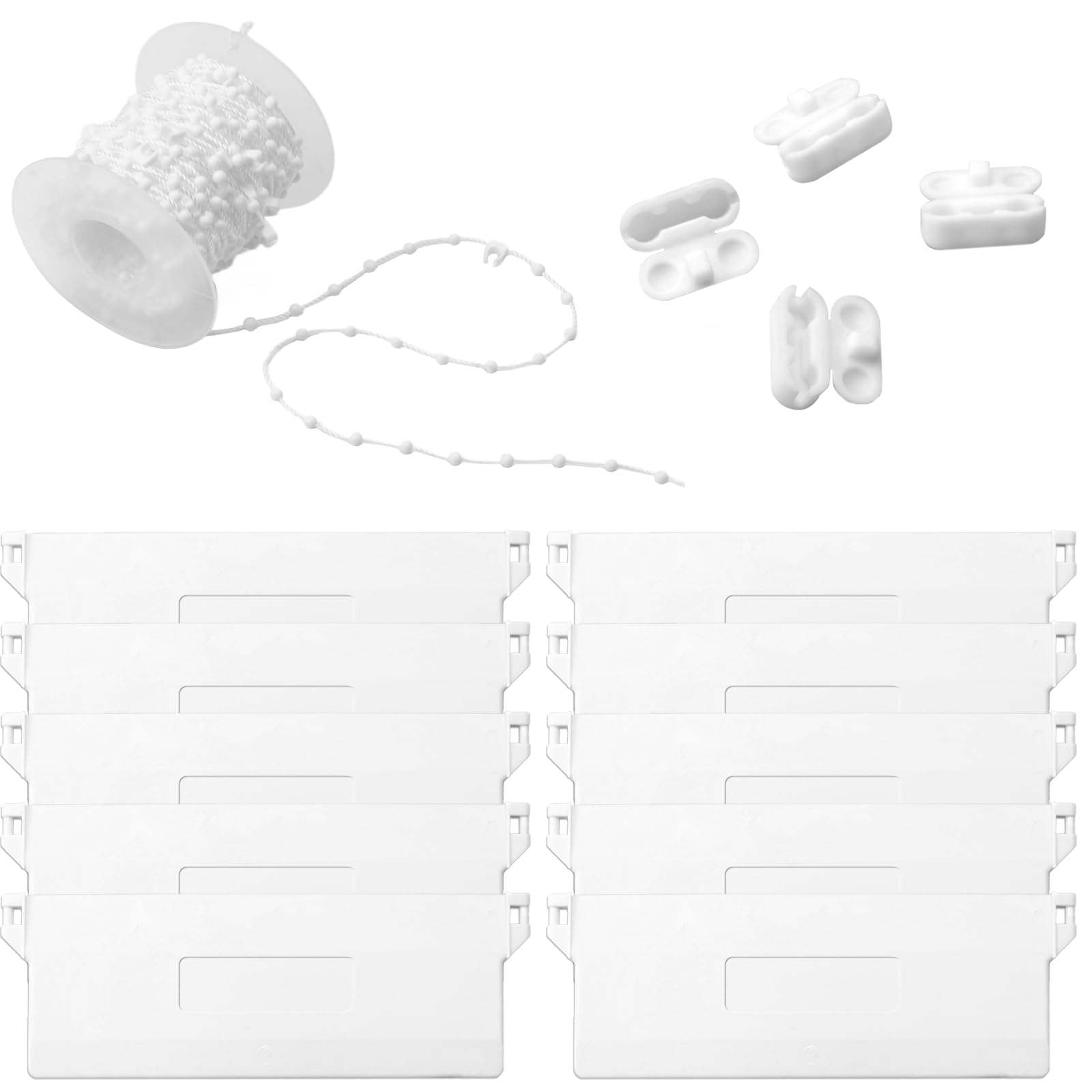 10 Piezas 127mm Louvre Cortina Placa Pesaje con 10m Vertical Persiana Enrollable Cadena Sin Fin y 4 Conectores Cadena, Louvre Cortina Repuesto Conjunto para Cortina Puerta Ventana Accesorios, Blanco