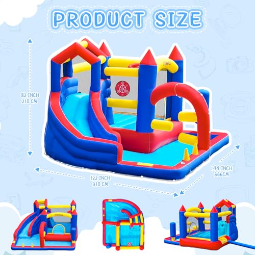 Image of Bounce House Inflatable Bouncy House for Kids Indoor & Outdoor, 9 in 1 Water Bounce House with Slide, Bouncer, Climbing Wall, Inflatable Bouncy Castle for Backyard, Party, Room