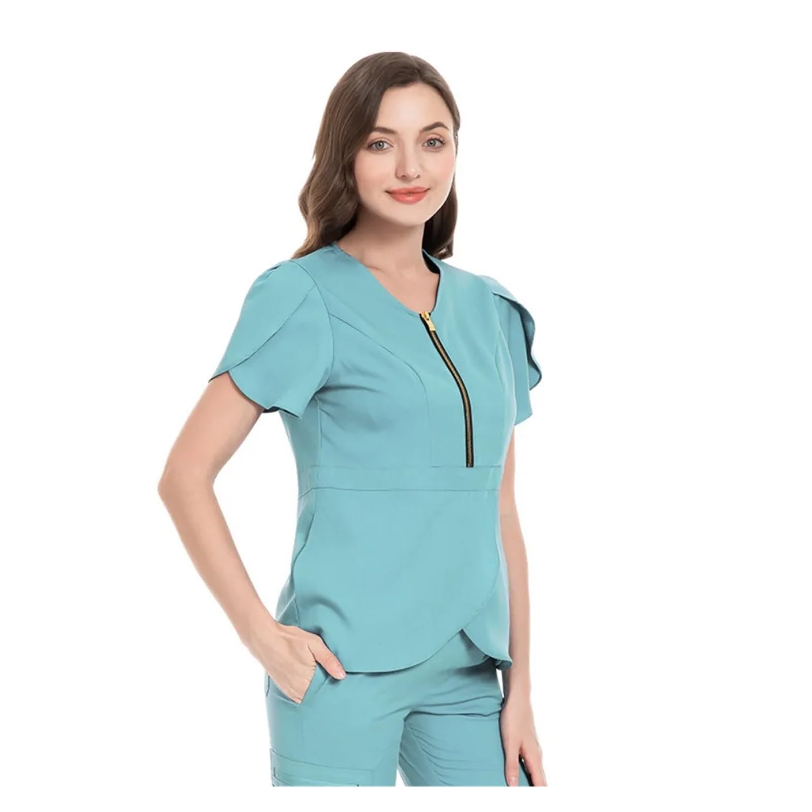Krankenschwester Uniform Arzt-OP-Kittel-Anzug, schmal geschnittene Krankenschwester-Uniform for Damen, V-Ausschnitt, Handwaschkleidung, elastische professionelle Arbeitskleidung