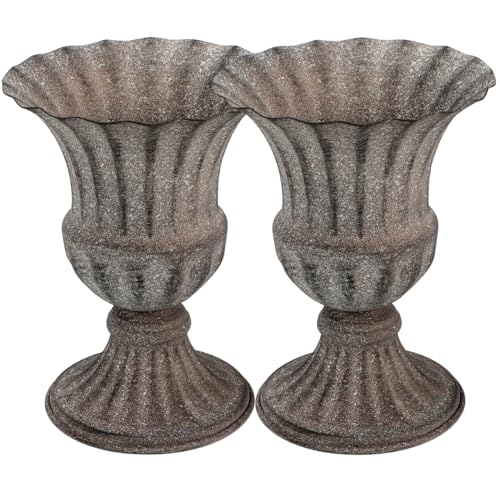 VICASKY 2PCS Grave Flower Pots - Stable Base Cemetery Vases: Memorial Graveyard Flower Holder for Grave Decorations Heavy Duty Metal Iron Urn Dark Grey