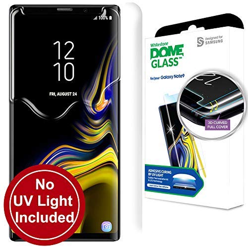 Galaxy Note 9 Screen Protector, [Dome Glass] Full 3D Curved Edge Tempered Glass Shield [NO UV Light Included] Backup Kit by Whitestone for Samsung Galaxy Note 9 (2018) - Replacement Only