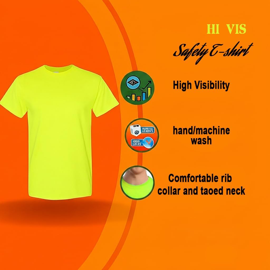 High-Visibility Heavy Cotton Mix Color Safety Orange & Green Short Sleeve T-Shirts, 50/50 Cotton-Poly