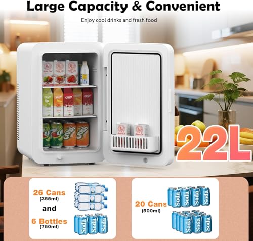 Image of Kikihouse 12L /22L Mini Fridge for Bedroom, Personal Small Refrigerator for Skin Care, Cosmetics, 110V /12V Portable Refrigerator Cooler & Warmer for Drinks, Food, Beauty, Makeup, Dorm, Car, Office