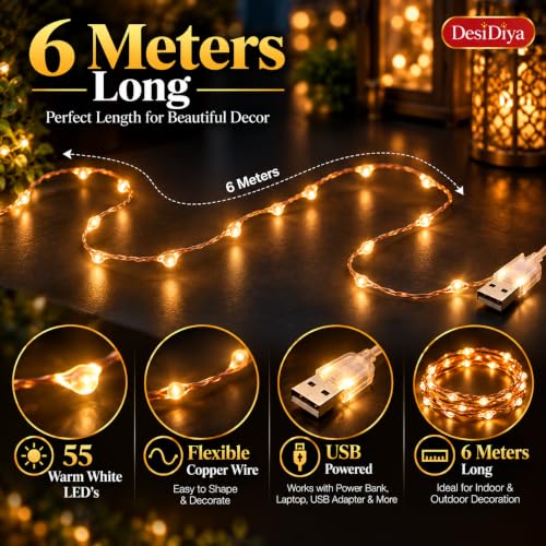 Image of Desidiya Copper Fairy String Lights with USB Cable for Home Decoration 5 Meters(LED)