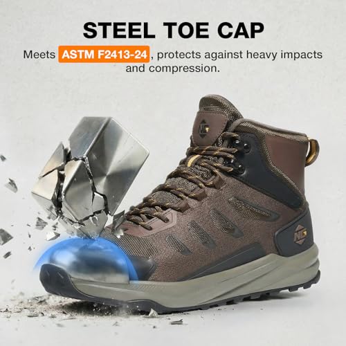 Image of NINGO Steel Toe Work Boots for Men, Waterproof Slip Resistant Work Boots for Men, Wide Toe Comfortable Mens Safety Work Shoes with Zero Drop, Oil Resistant for Construction, Industrial, Warehouse