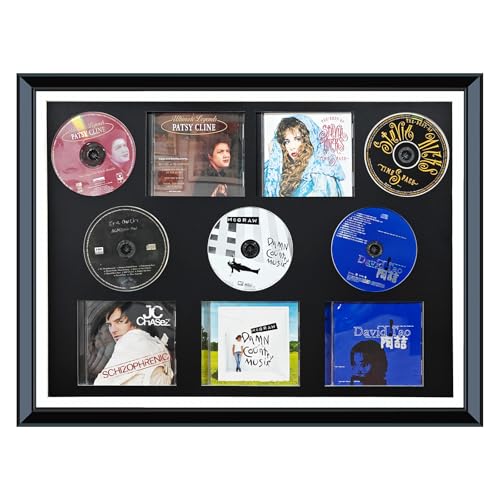Wooden CD DVD Storage Case, Disc Collection Display Frame, Album Cover & Signed Album Display Holder, Multimedia Wall Art Decor, DVD Organizer Gift for Music Lovers, Home & Office Decoration