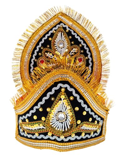 Image of BookMyCostume Ravan Crown with Detachable Face Extension 10 Head Set - Plywood Ramleela Mukut Costume for Dussehra & Fancy Dress Accessory for Adults