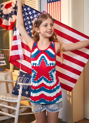 Image of 4th of July Girls Flag Tank Top Back Bow Sleeveless Patriotic Holidays T-Shirt 4-14 Years