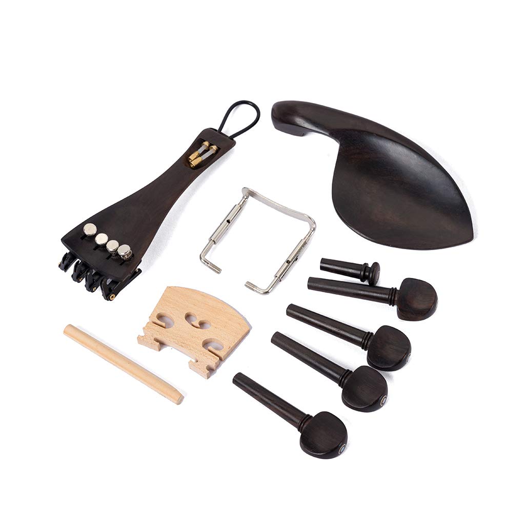 Alnicov Kit de violín 4/4 de tamaño completo, accesorios de violín, clavija de afinador fino, soporte de barbilla, pasador de extremo para piezas de repuesto de violín 4/4, 15 piezas
