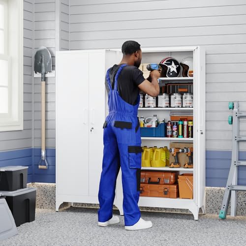 Image of Yizosh Metal Garage Storage Cabinet with 2 Doors and 4 Adjustable Shelves - 71 inch Steel Lockable File Cabinet,Locking Tool Cabinets for Home,Office,Garage,Gym,School