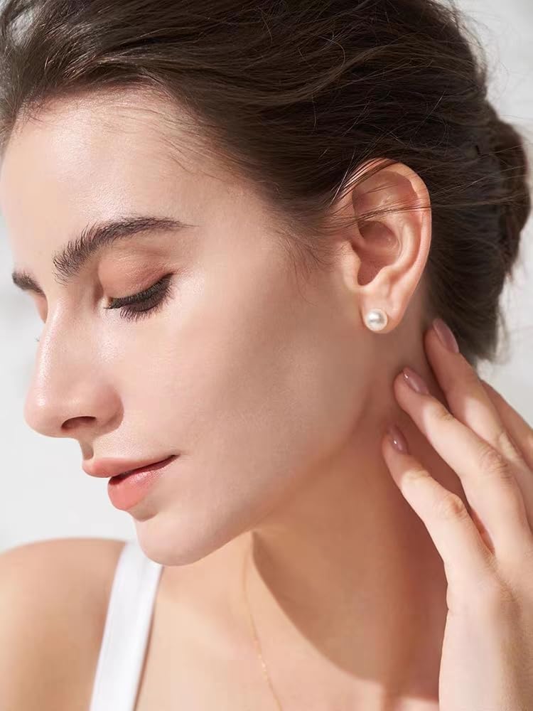 Gifts for Wife Anniversary 18K Gold Pearl Stud Earrings for Women- Genuine Handpicked Nature Akoya Pearls Earring- Birthday Christmas Mothers Day Valentine's Day Jewelry Gifts, 7.5-8mm, 18k - Image 3